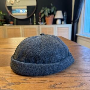 Men's Gray Knit Beanie nail head skull cap hat with adjustable strap